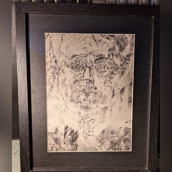 Alfred A Knopf Other - Framed Black and White Sketch By Joan Miro "Self Portrait" Reprint